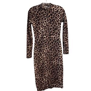 Popular 21 Leopard Print Bodycon Midi Dress Brown Size M